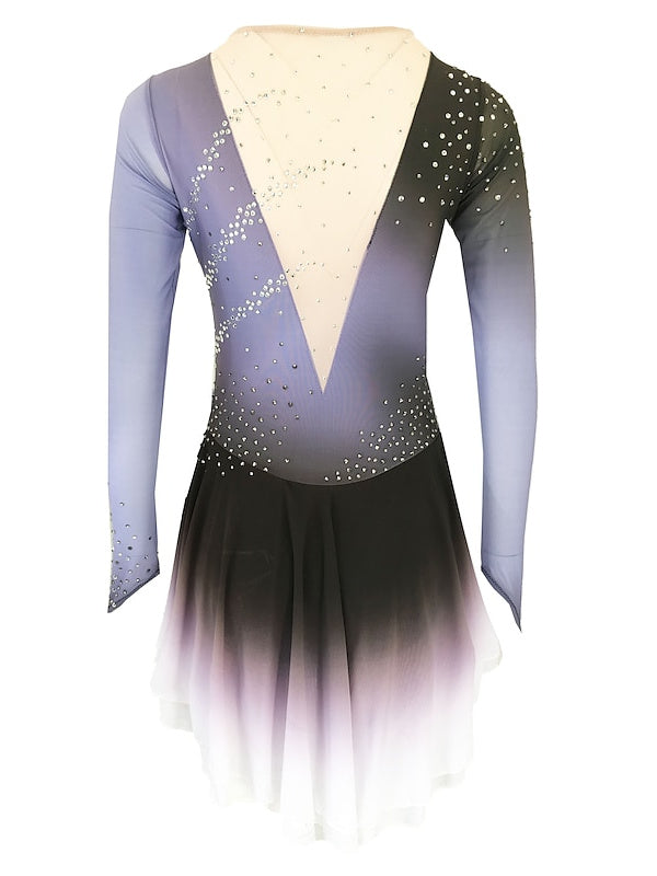 Figure Skating Dress Women's Girls' Dancewear Open Back Spandex High Elasticity Crystal/Rhinestone Long Sleeve Ice Skating Dress