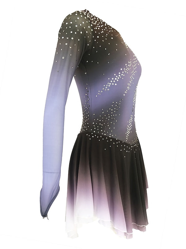 Figure Skating Dress Women's Girls' Dancewear Open Back Spandex High Elasticity Crystal/Rhinestone Long Sleeve Ice Skating Dress