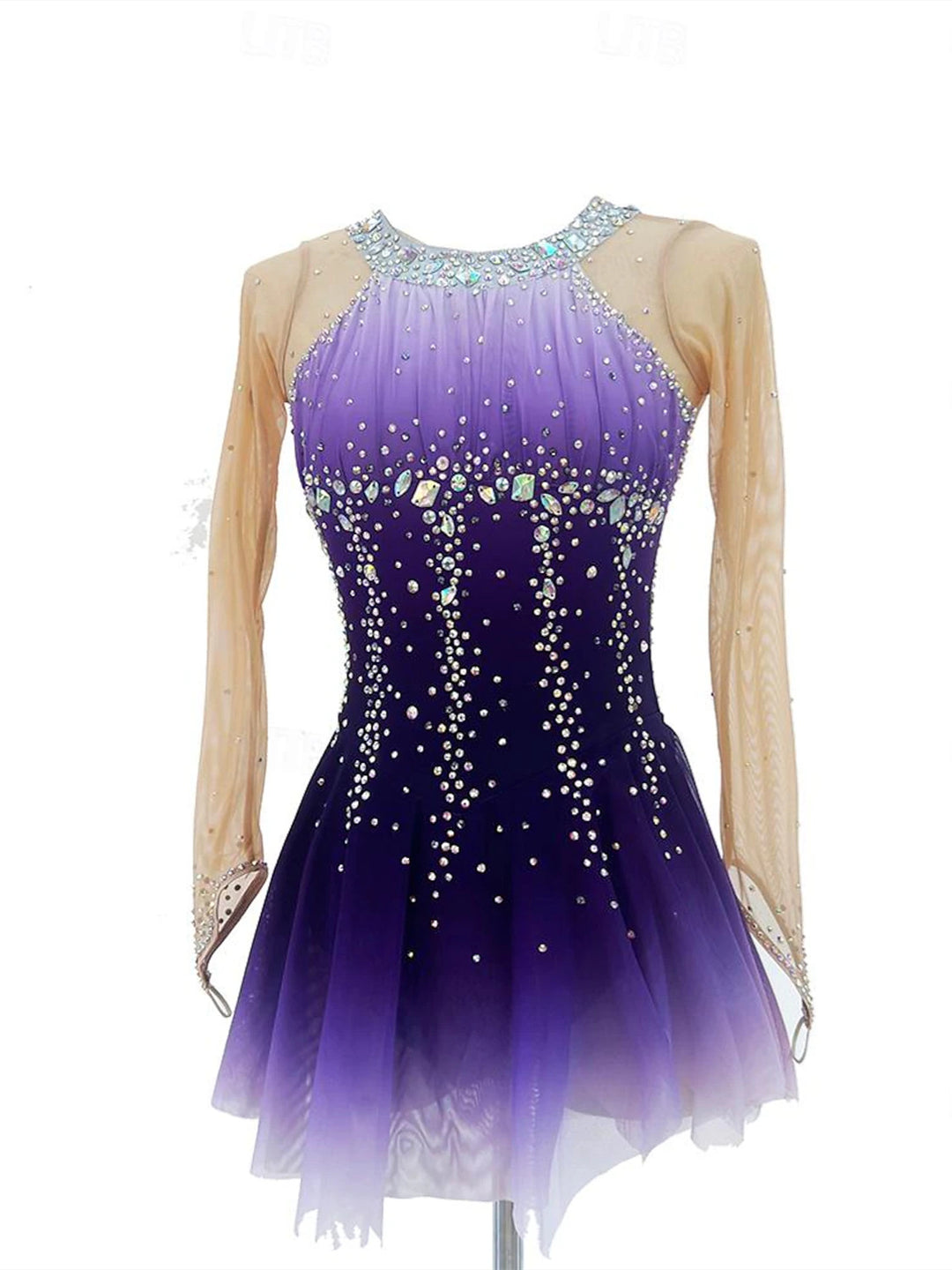 Figure Skating Dress Women's Girls' Dancewear Halo Dyeing High Elasticity Crystal/Rhinestone Long Sleeve Ice Skating Dress