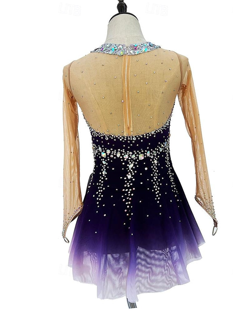 Figure Skating Dress Women's Girls' Dancewear Halo Dyeing High Elasticity Crystal/Rhinestone Long Sleeve Ice Skating Dress