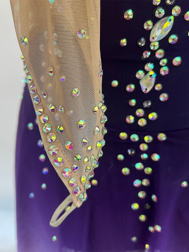 Figure Skating Dress Women's Girls' Dancewear Halo Dyeing High Elasticity Crystal/Rhinestone Long Sleeve Ice Skating Dress