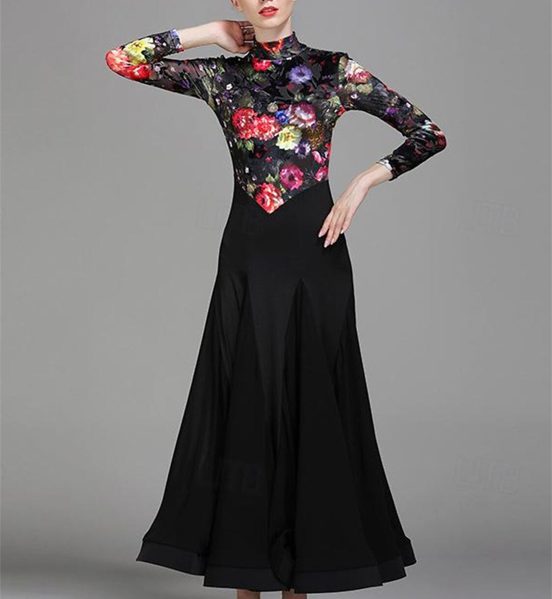 Women's Dancewear Ballroom Dance Long Sleeve  Dress Floral Print Women's Performance Training Polyester