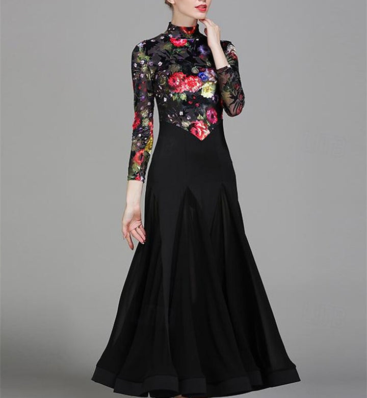 Women's Dancewear Ballroom Dance Long Sleeve  Dress Floral Print Women's Performance Training Polyester