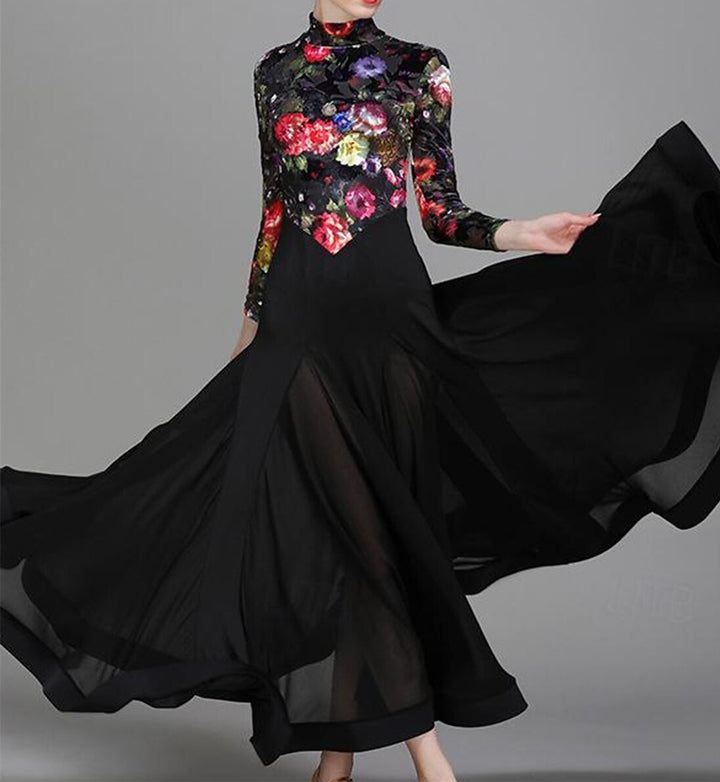 Women's Dancewear Ballroom Dance Long Sleeve  Dress Floral Print Women's Performance Training Polyester