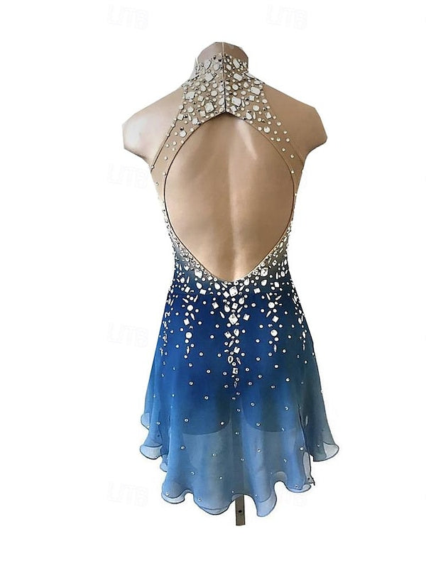 Figure Skating Dress Women's Girls' Ice Thumbhole Halo Dyeing High Elasticity Crystal/Rhinestone Long Sleeve Ice Skating Dress