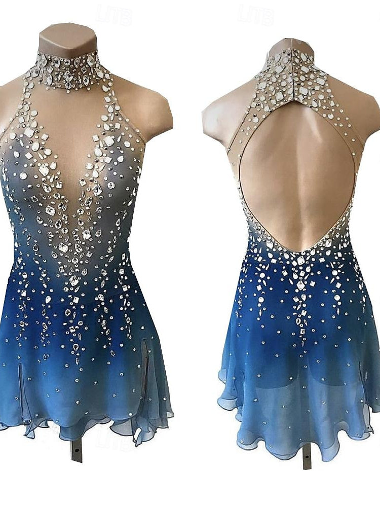 Figure Skating Dress Women's Girls' Ice Thumbhole Halo Dyeing High Elasticity Crystal/Rhinestone Long Sleeve Ice Skating Dress