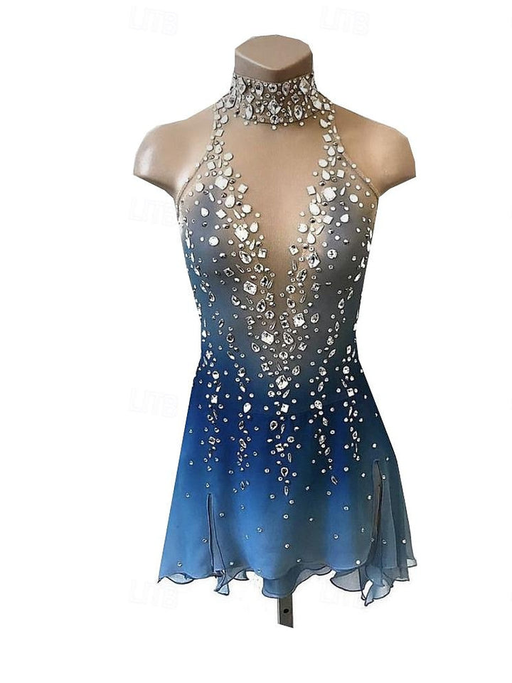 Figure Skating Dress Women's Girls' Ice Thumbhole Halo Dyeing High Elasticity Crystal/Rhinestone Long Sleeve Ice Skating Dress