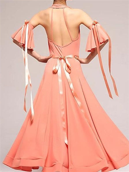 Ballroom Dance Dress Pure Color Splicing Women's Sleeveless Crystal Co