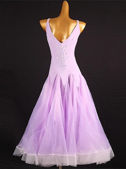 Women's Dancewear Ballroom Dance Dress Crystals/Rhinestones Women's Performance Sleeveless Spandex Organza