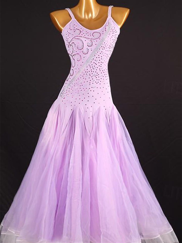 Women's Dancewear Ballroom Dance Dress Crystals/Rhinestones Women's Performance Sleeveless Spandex Organza