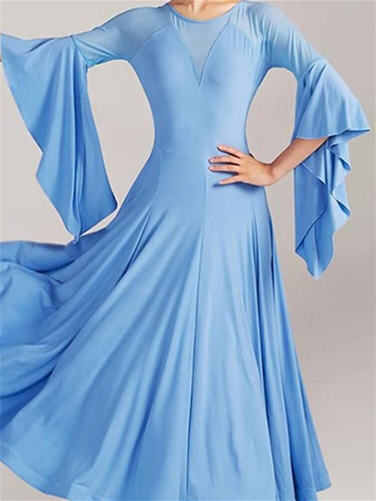 Women's Dancewear Ballroom Dance Dress Pure Color Splicing Women's Performance Party 3/4 Length Sleeve, XS / Light Blue Women's Dancewear Ballroom Dance Dress Pure Color Splicing Women's Performance Party 3/4 Length Sleeve, XS / Light Blue