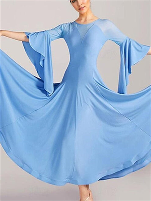 Women's Dancewear Ballroom Dance Dress Pure Color Splicing Women's Performance Party 3/4 Length Sleeve