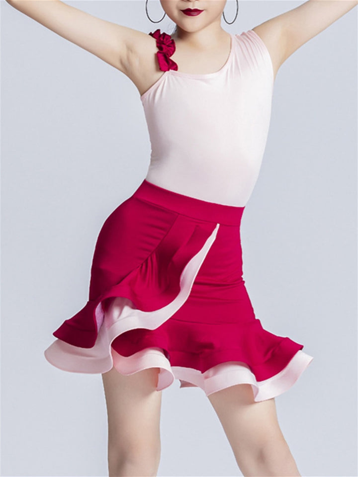 Kids' Dancewear Skirts Sleeveless Side Draping Splicing Girls' Performance Polyester