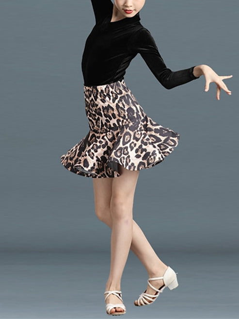 Kids' Dancewear Skirts Polyester Velvet Pleats Pattern/Print Long Sleeve Girls' Performance