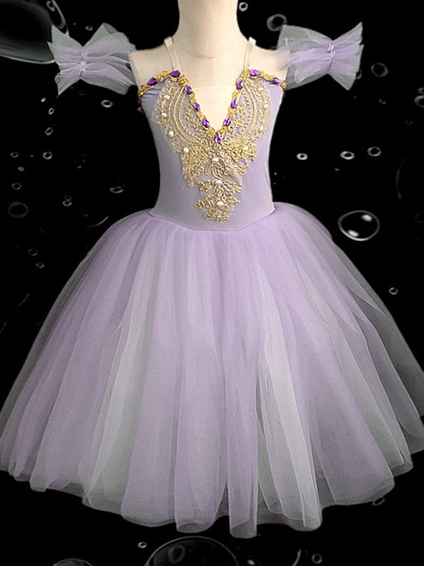 Kids' Dancewear Dress Rhinestone Lace Embroidery Sleeveless Girls' Performance Mesh Polyester