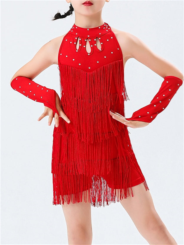 Latin Dance Kids' Dancewear Dress Crystal/Rhinestone Sleeveless Polyester Girls' Performance