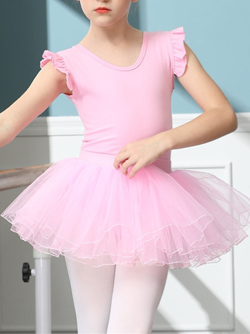 Kids' Dancewear Ballet Skirts Splicing Cap Short Sleeve Cotton Blend Tulle Girls' Performance