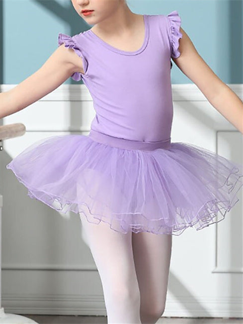 Kids' Dancewear Ballet Skirts Splicing Cap Short Sleeve Cotton Blend Tulle Girls' Performance