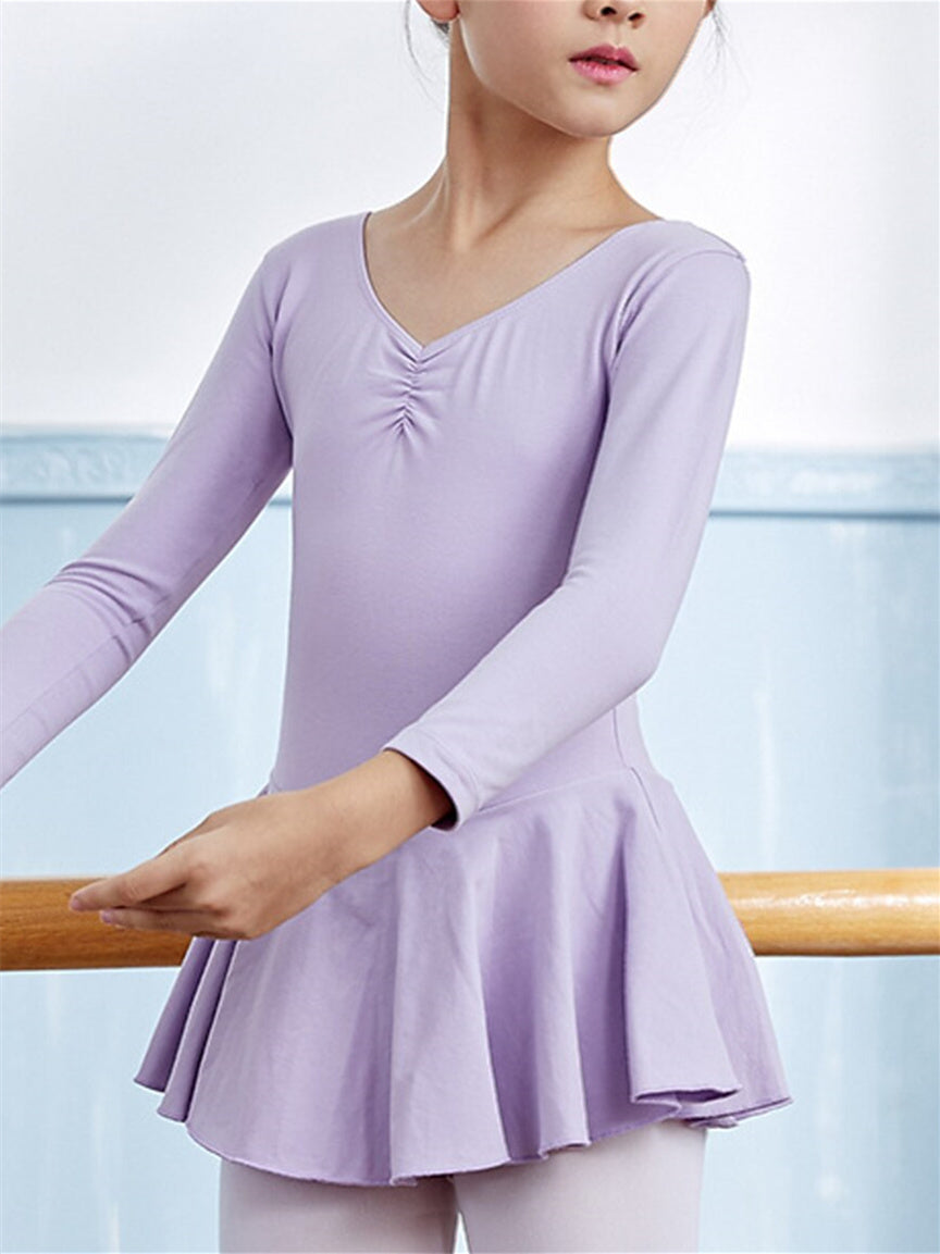 Kids' Dancewear Ballet Dress Splicing Long Sleeve Cotton Blend Girls' Performance Training Light Purple Kids' Dancewear Ballet Dress Splicing Long Sleeve Cotton Blend Girls' Performance Training Light Purple
