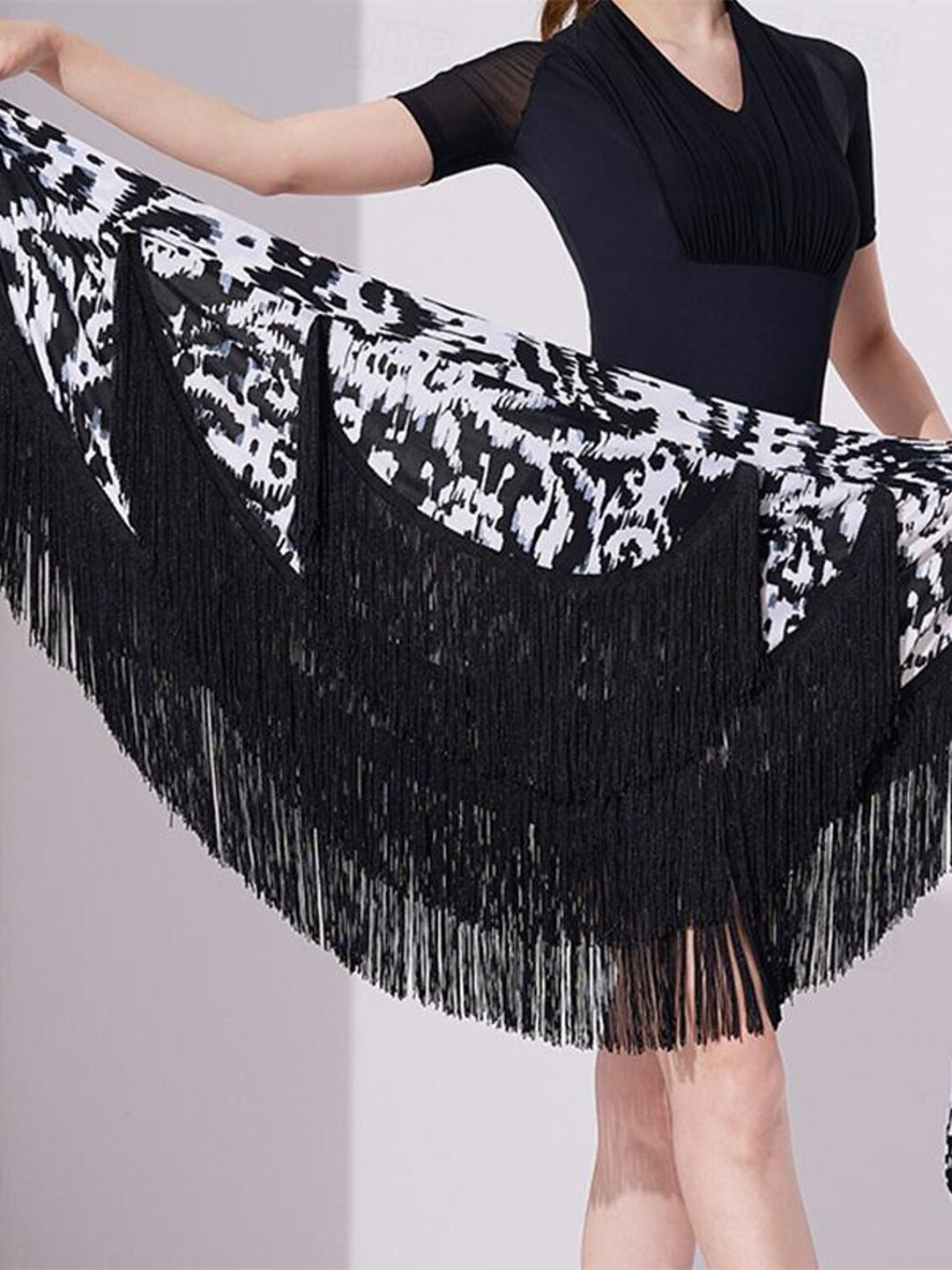 Women's Latin Dance Ballroom Dance Skirts Printing Tassel Pure Color Women's Performance High Polyester