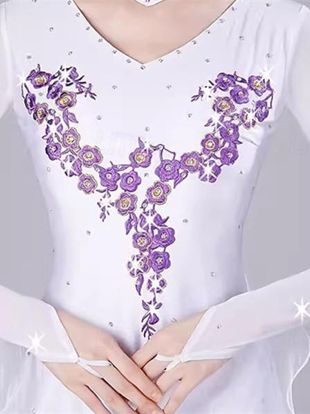 Women's Dancewear Ballroom Dance Dress Embroidery Splicing Crystals/Rhinestones Women's Performance Long Sleeve