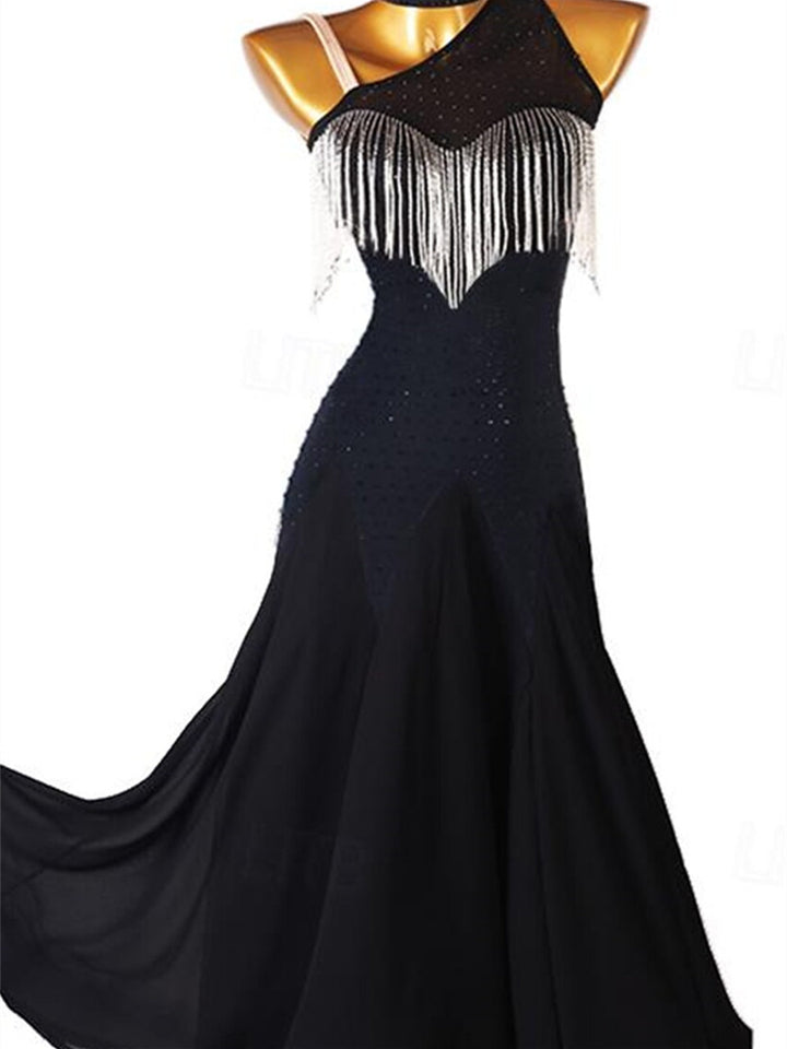 Women's Dancewear Ballroom Dance Dress Rhinestone Tassel Paillette Women's Performance Party Sleeveless