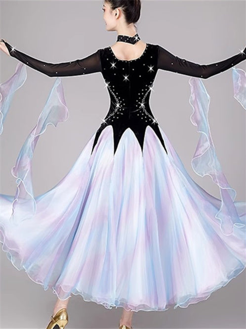 Women's Dancewear Ballroom Dance Dress Splicing Crystals/Rhinestones Women's Performance  Long Sleeve