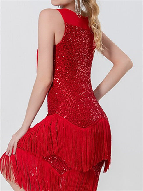 Women's Dancewear Latin Dance Dance Dress Tassel Pure Color Splicing Women's Performance Training Sleeveless