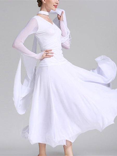 ballroom theme party dress Ballroom Dance Dress Pure Color Women's Performance Theme Party Long Sleeve Milk Fiber 2026