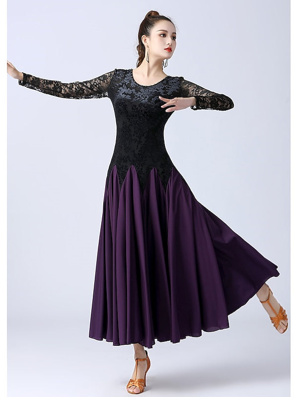 Women's Dancewear Ballroom Dance Dress Splicing Women's Performance Training Long Sleeve