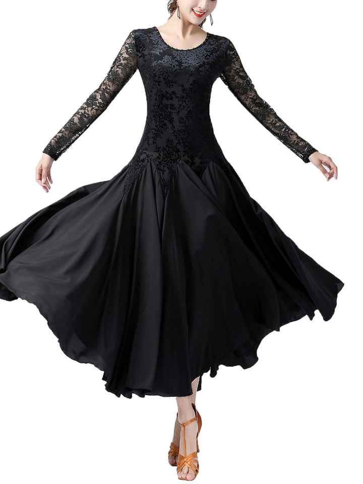 Women's Dancewear Ballroom Dance Dress Splicing Women's Performance Training Long Sleeve