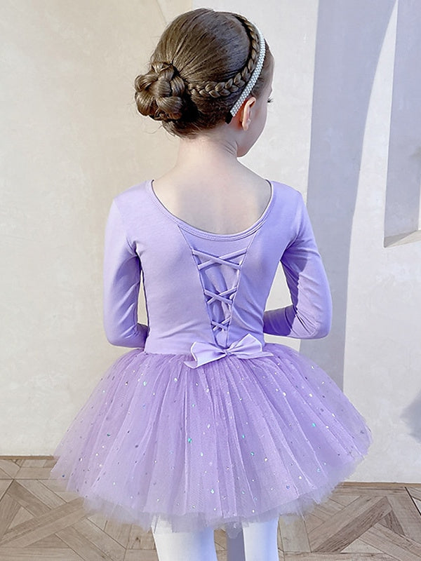 Kids' Dancewear Bowknot Lace Solid Long Sleeve Girls' Performance Cotton Blend Tulle