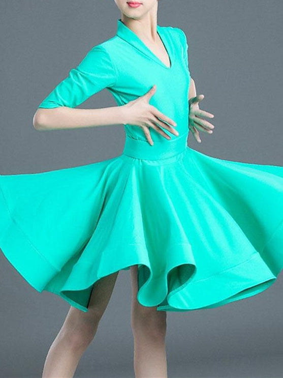 Latin Dance Kids' Dancewear Dress Pure Color Half Sleeve  Girls' Performance & Polyester