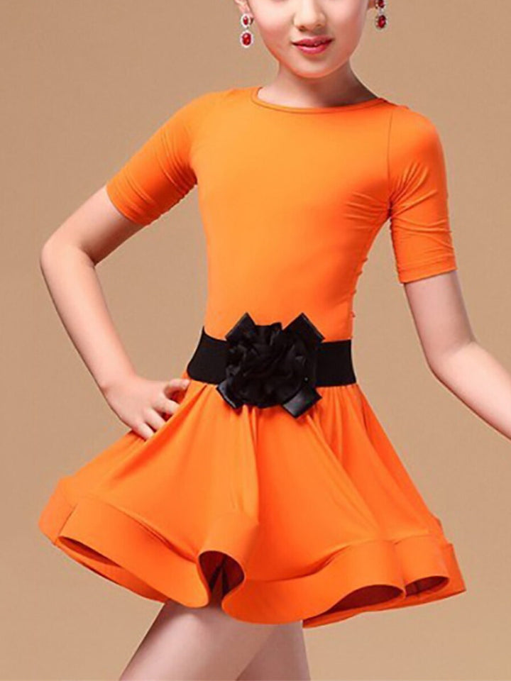 Latin Dance Kids' Dancewear Short Sleeve Cascading Ruffles Girls' Performance Spandex Polyester