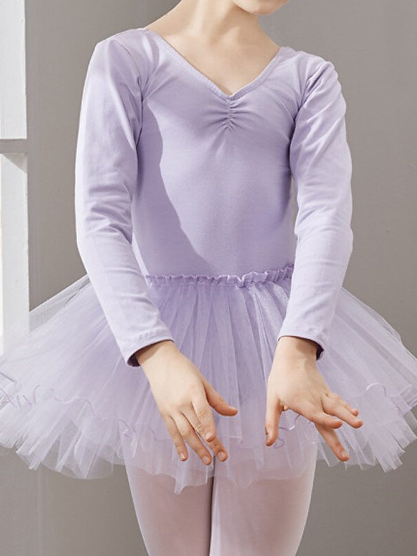 Kids' Dancewear Dress Long Sleeve Tulle Girls' Performance Tulle Cotton