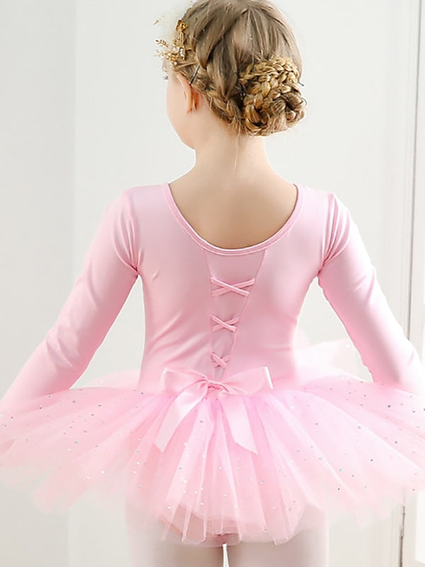 Kids' Dancewear Dress Splicing Long Sleeve Girls' Performance Cotton Blend Tulle