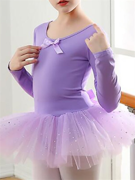 Kids' Dancewear Dress Splicing Long Sleeve Girls' Performance Cotton Blend Tulle