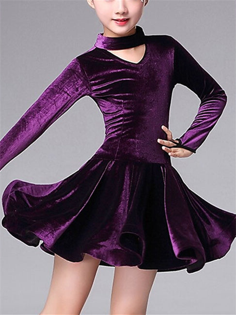 Latin Dance Kids' Dancewear Dress Cascading Ruffles Long Sleeve Girls' Performance Pleuche