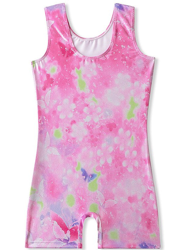 Kids' Dancewear Gymnastics Printing Splicing Round Sleeveless Girls' Performance Polyester