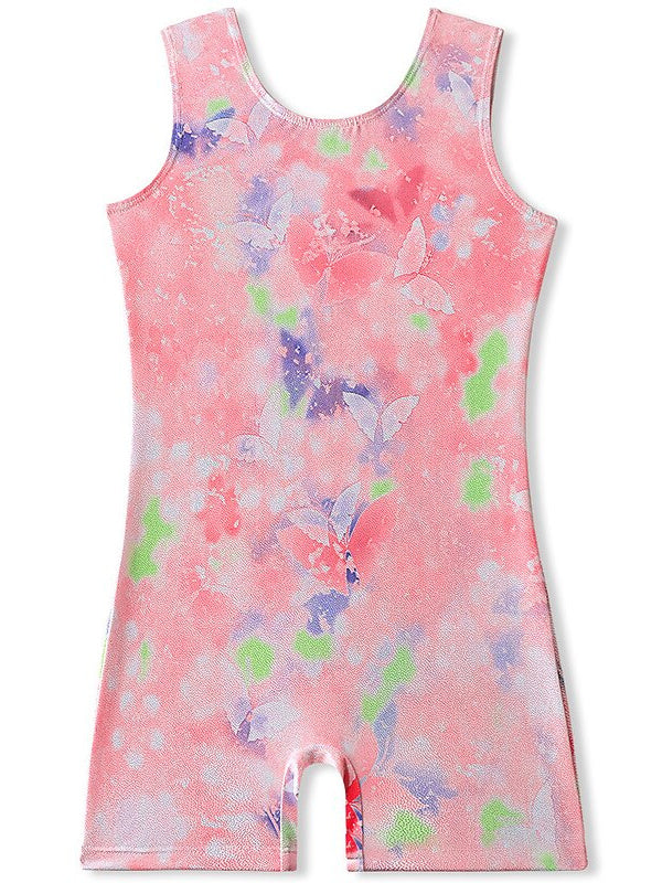 Kids' Dancewear Gymnastics Printing Splicing Round Sleeveless Girls' Performance Polyester