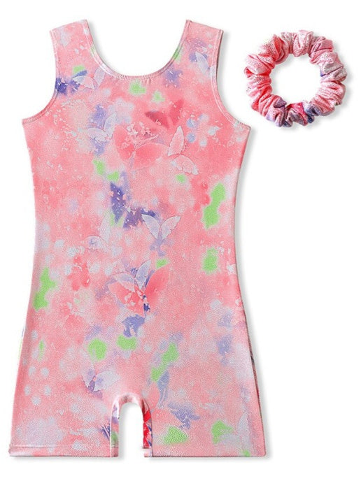 Kids' Dancewear Gymnastics Printing Splicing Round Sleeveless Girls' Performance Polyester