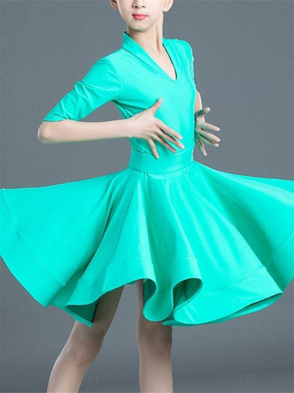 Latin Dance Kids' Dancewear Dress Pure Color Half Sleeve Polyester Girls' Performance