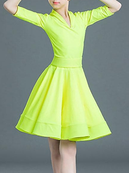 Latin Dance Kids' Dancewear Dress Pure Color Half Sleeve Polyester Girls' Performance