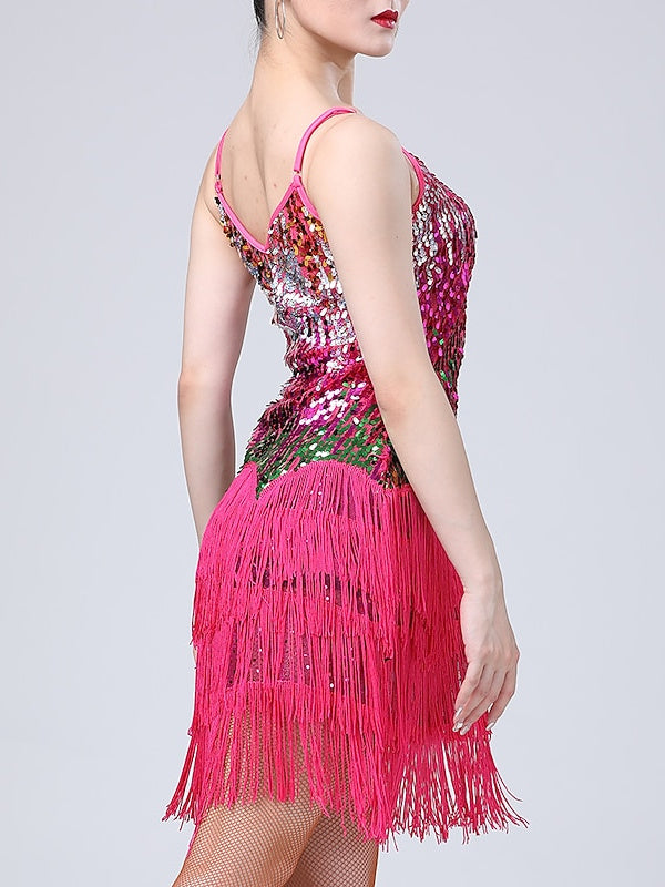 Women's Dancewera  Latin Dance Dress Tassel Splicing Paillette Women's Performance Sleeveless