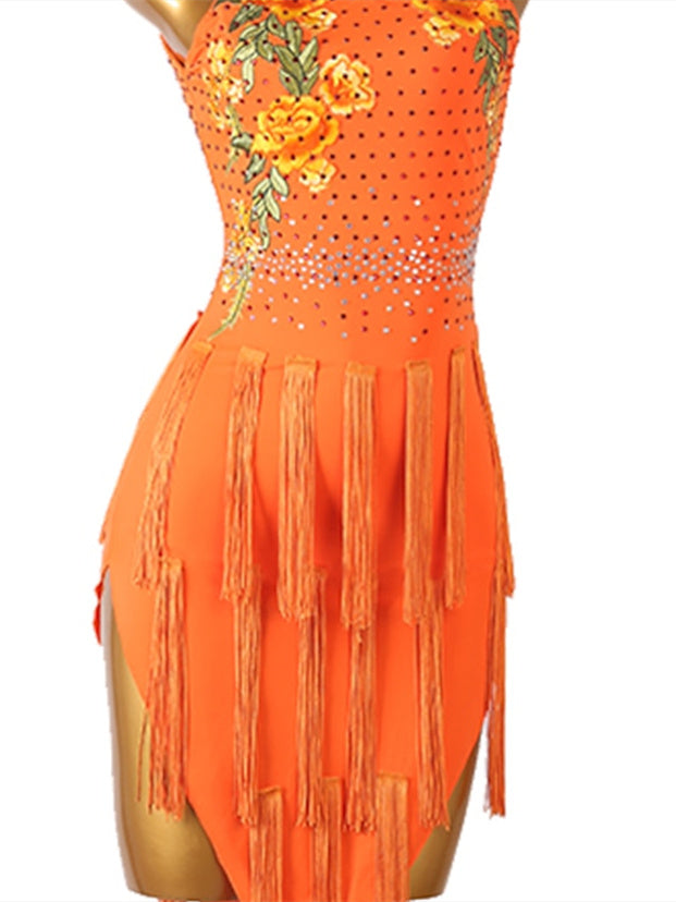 Latin Dance Dress Tassel Crystals/Rhinestones Women's Performance Training Sleeveless Spandex