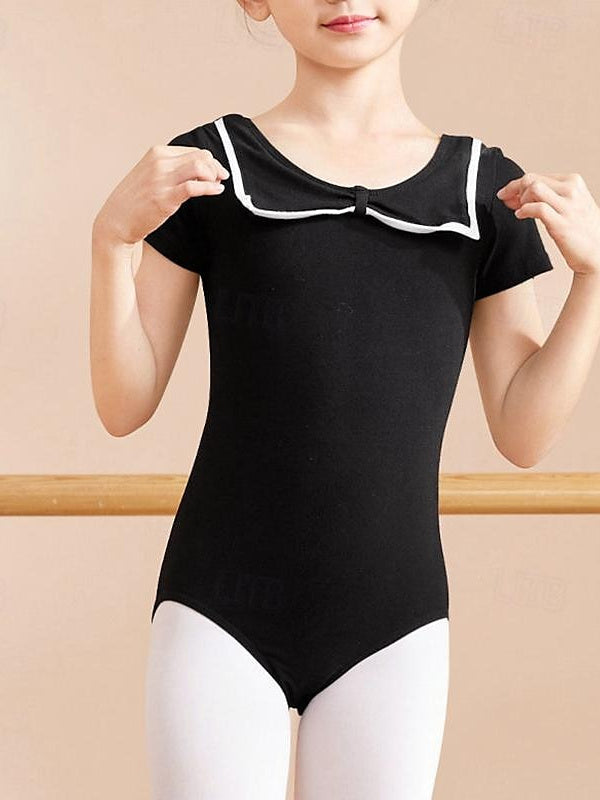 Kids' Dancewear Ballet Pure Color Splicing Short Sleeve Round Girls' Performance & Cotton Blend