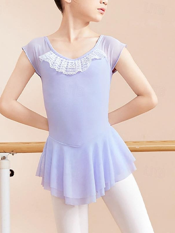 Kids' Dancewear Ballet Dress Ruffles Pure Color Splicing Short Sleeve Girls' Performance & Cotton Blend