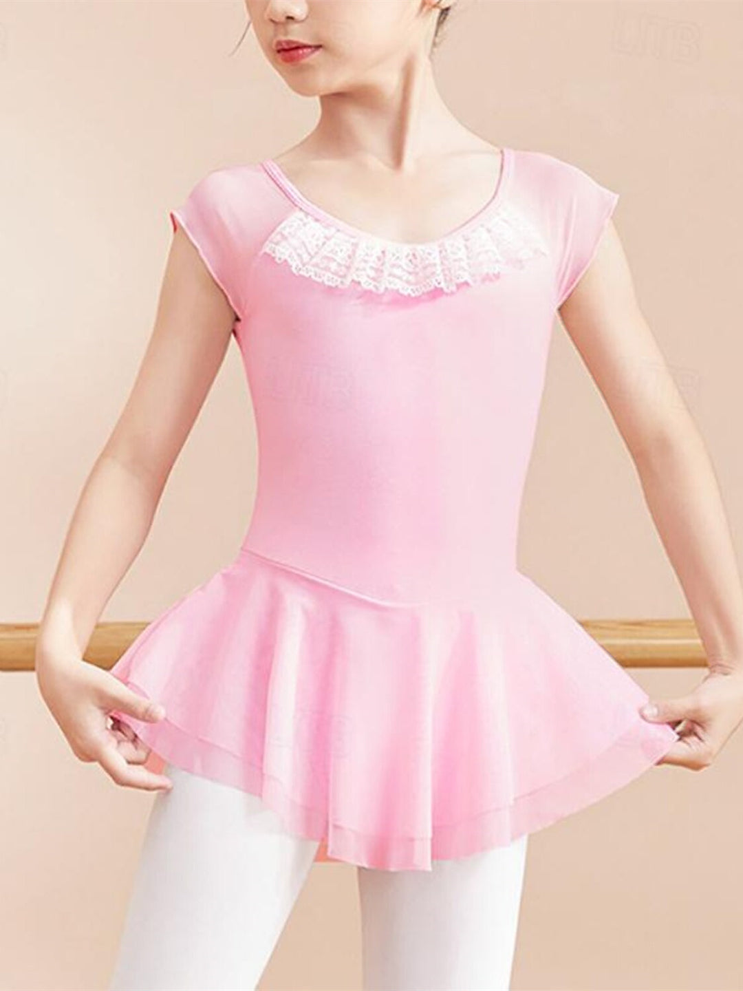 Kids' Dancewear Ballet Dress Ruffles Pure Color Splicing Short Sleeve Girls' Performance & Cotton Blend