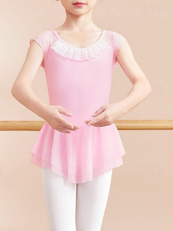 Kids' Dancewear Ballet Dress Ruffles Pure Color Splicing Short Sleeve Girls' Performance & Cotton Blend