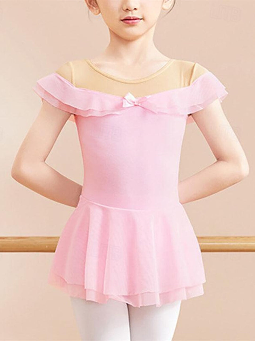 Kids' Dancewear Bowknot Ruffles Pure Color Short Sleeve Cotton Blend Girls' Performance